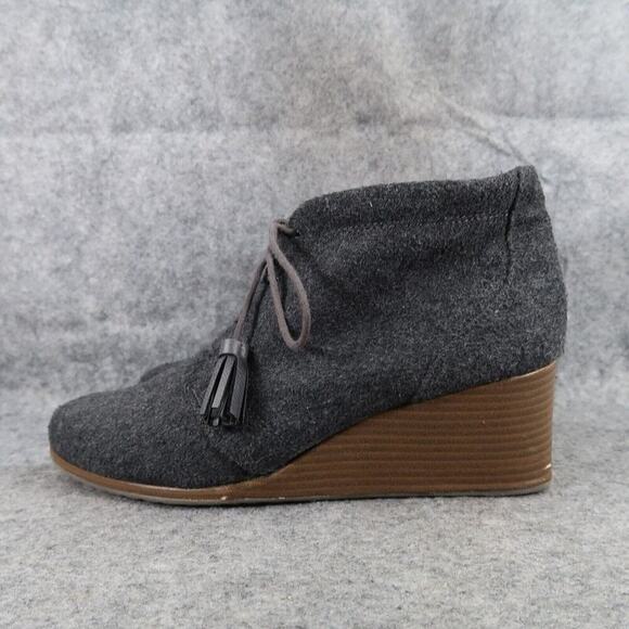 Dr Scholls Shoes Womens 9 Bootie Wedge Chukka Lace Up Casual Fashion Grey Tassel - Picture 4 of 14